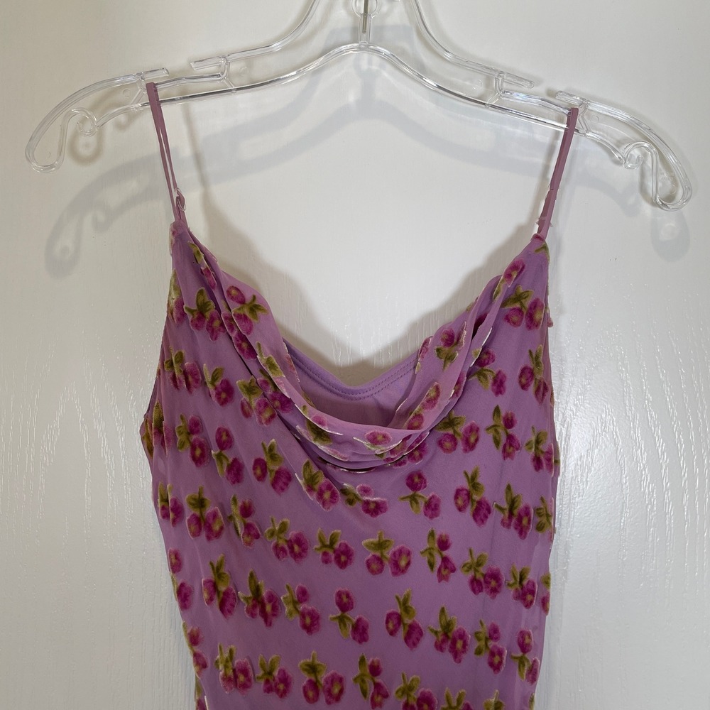Betsey Johnson Y2K Vintage Dress Black Label Lilac Velvet Floral Silk Fringe M - Picture 3 of 12